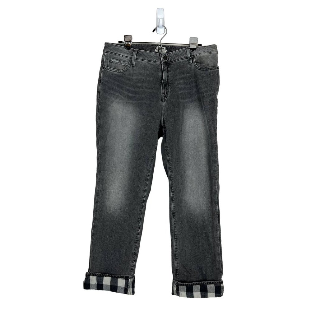 L.L. Bean Women's 14 Reg Flannel Lined Jeans Favorite Fit Gray Buffalo Plaid